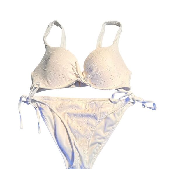 Shade & Shore white eyelet high waisted bikini set 34C S ** - Picture 1 of 11